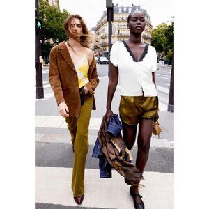 ZARA SATIN BERMUDA SHORTS WITH LACE TRIM